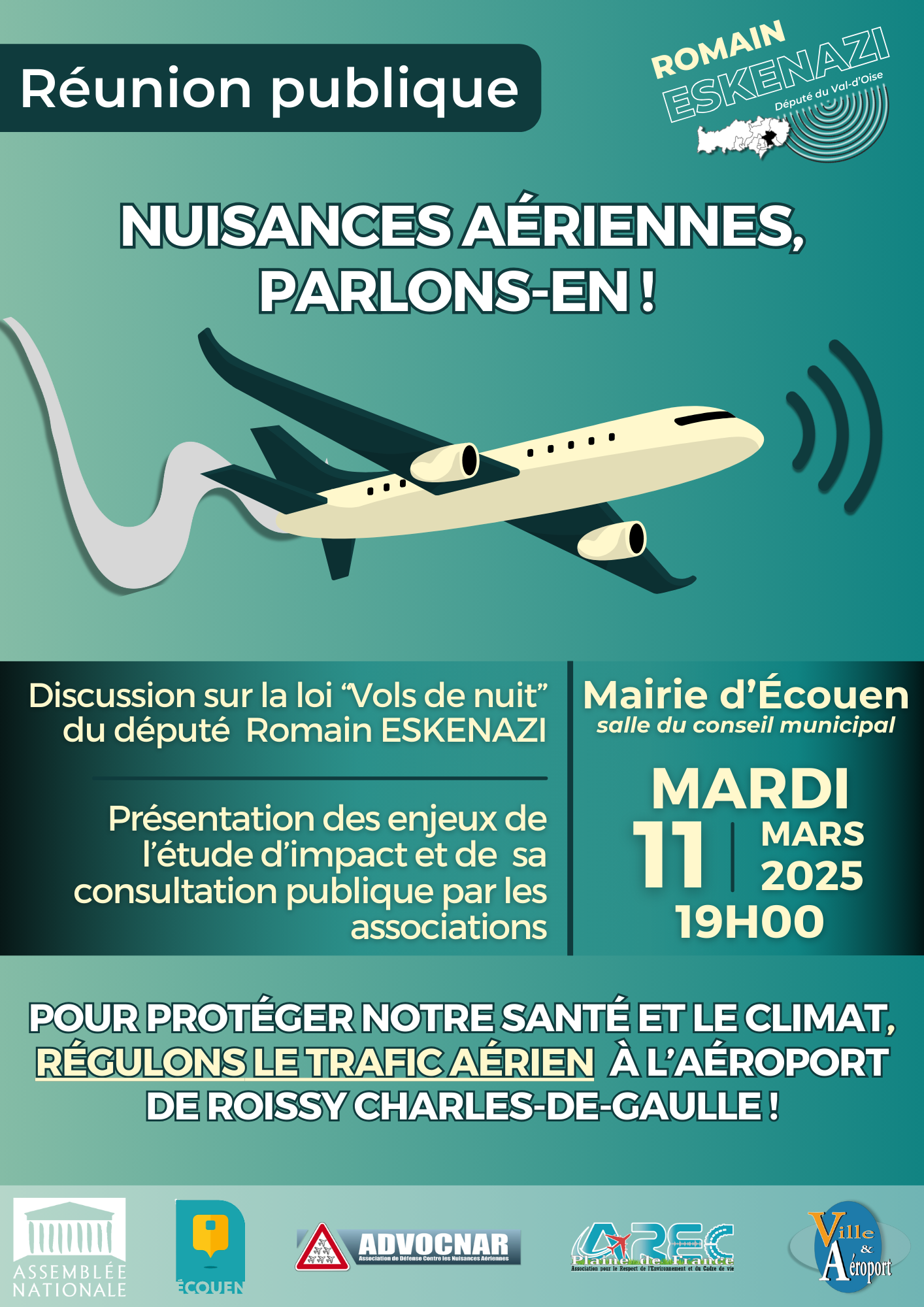 Réunion publique: nuisances aériennes, parlons-en ! Mardi 11 Mars a 19h00 – Mairie d’écouen salle du conseil municipal